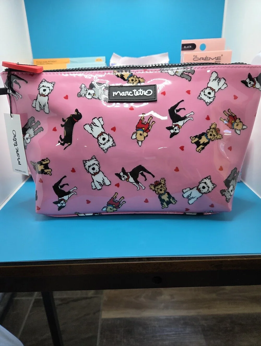 marc tito Pink Puppy Print Cosmetic Bag & Mixed Makeup Bundle
